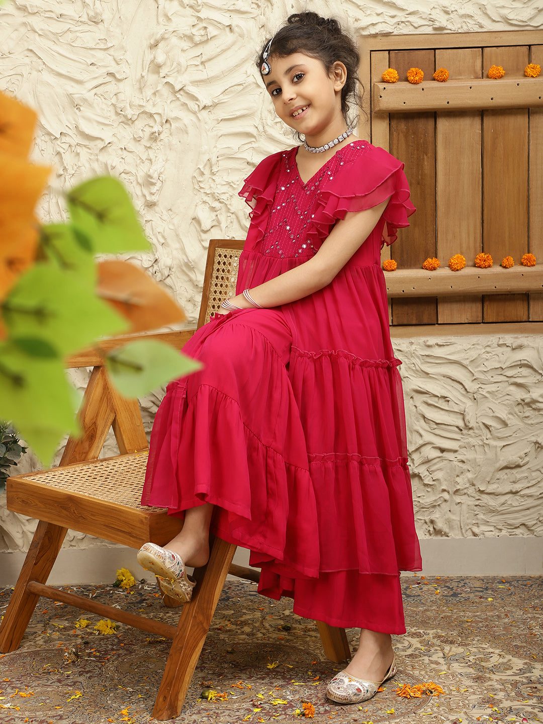 Long Slit Pure Georgette Top With Sharara