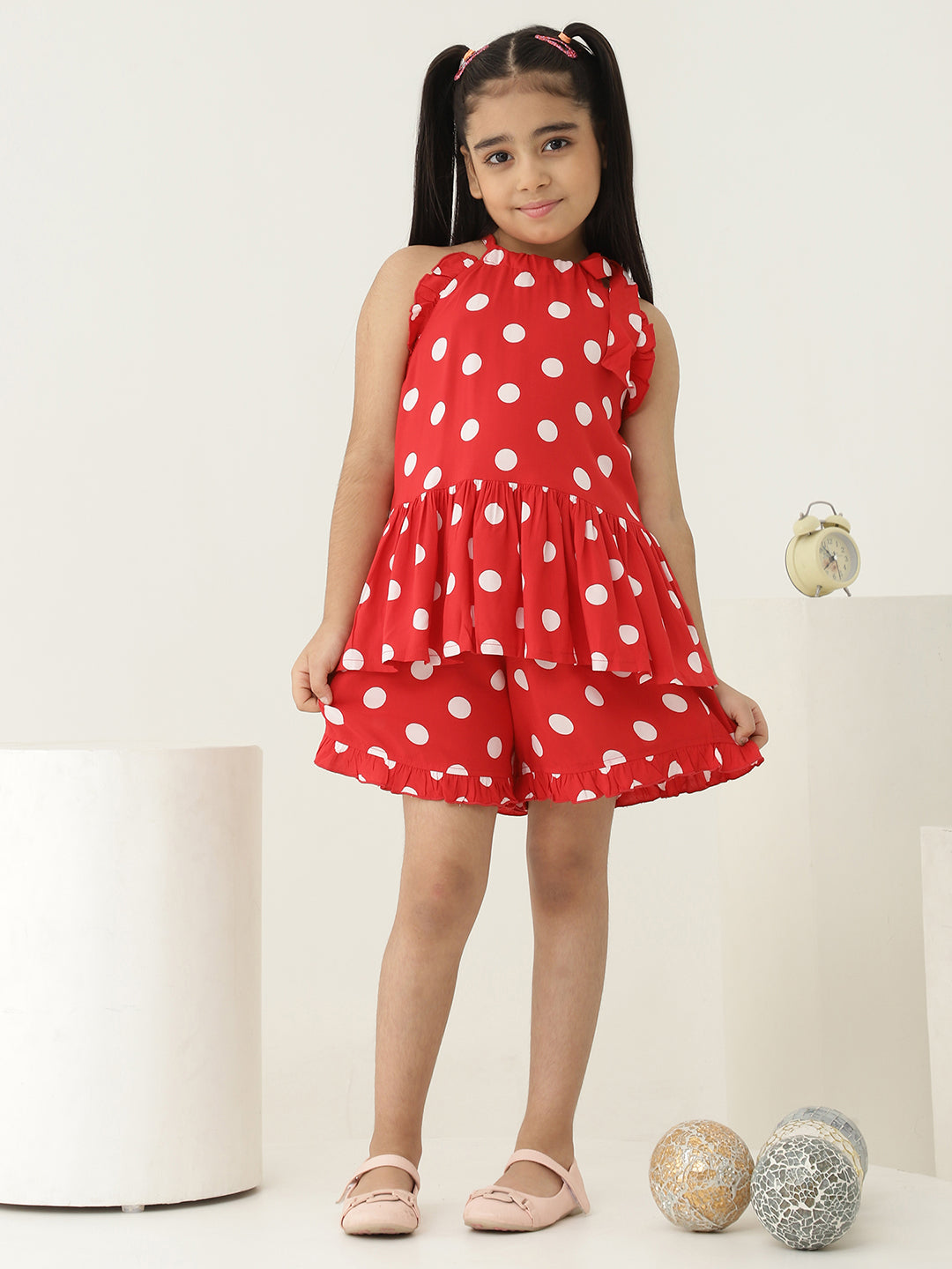 Pure Rayon Halter Neck Peplum Top With Shorts