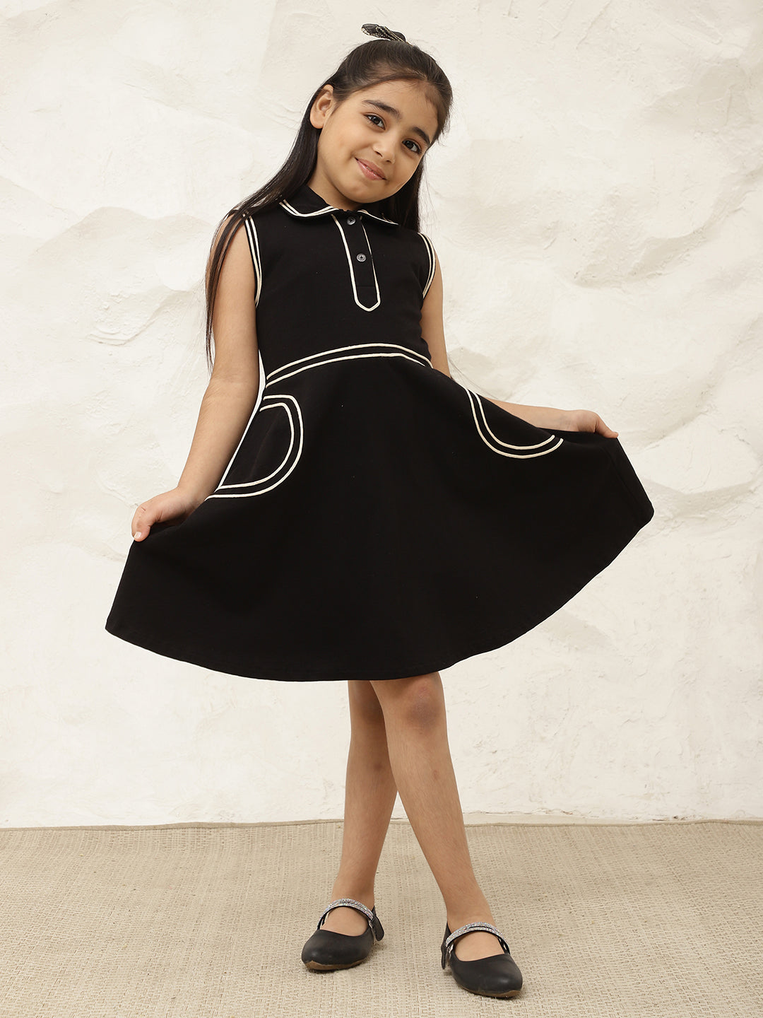 Black Pure Cotton Knit Knee Length Dress