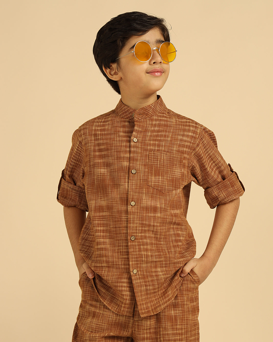 Brown Pure Cotton Khadi Boys Co-Ord Set