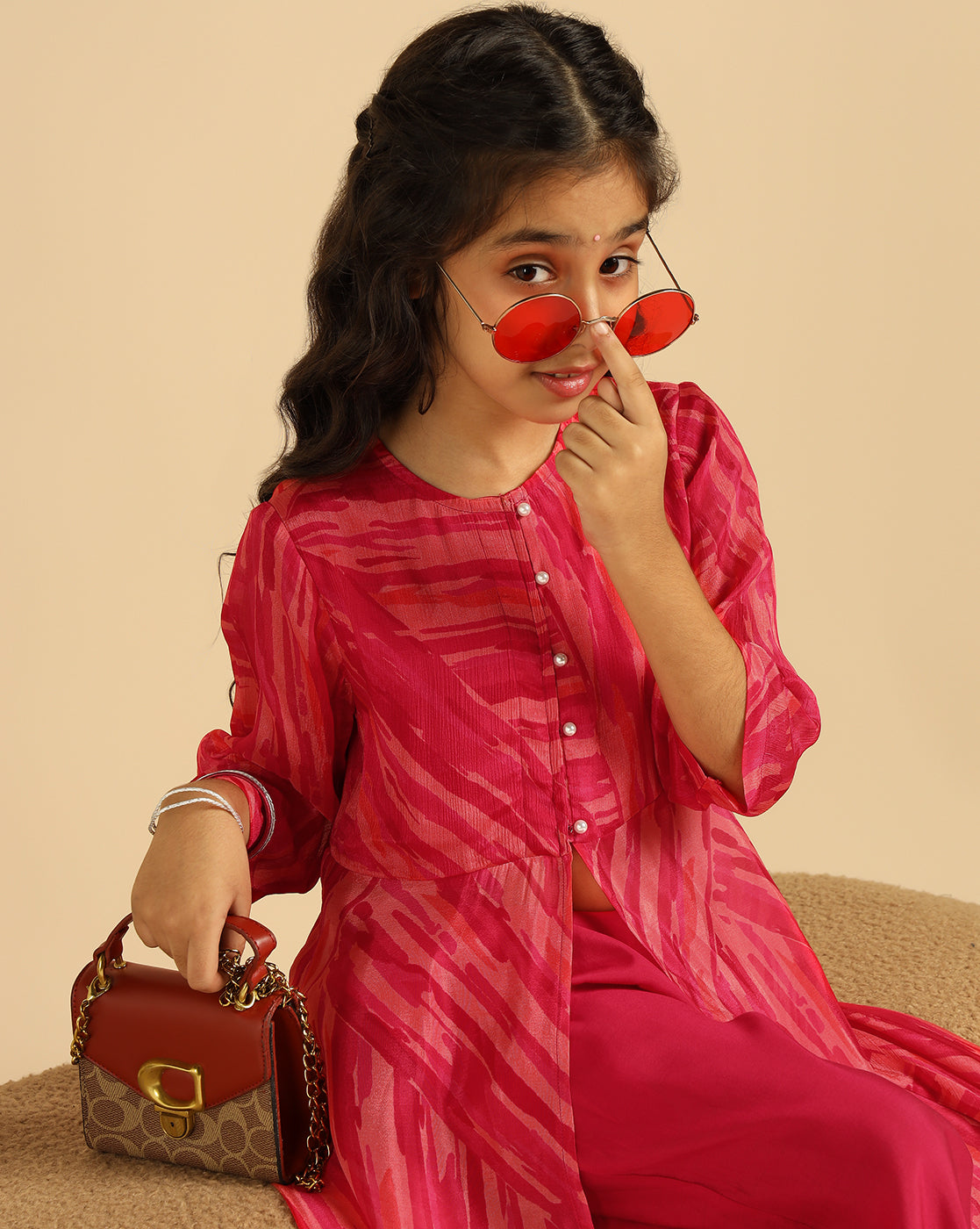 Abstract Printed Top & Pant Girls Co-Ord Set