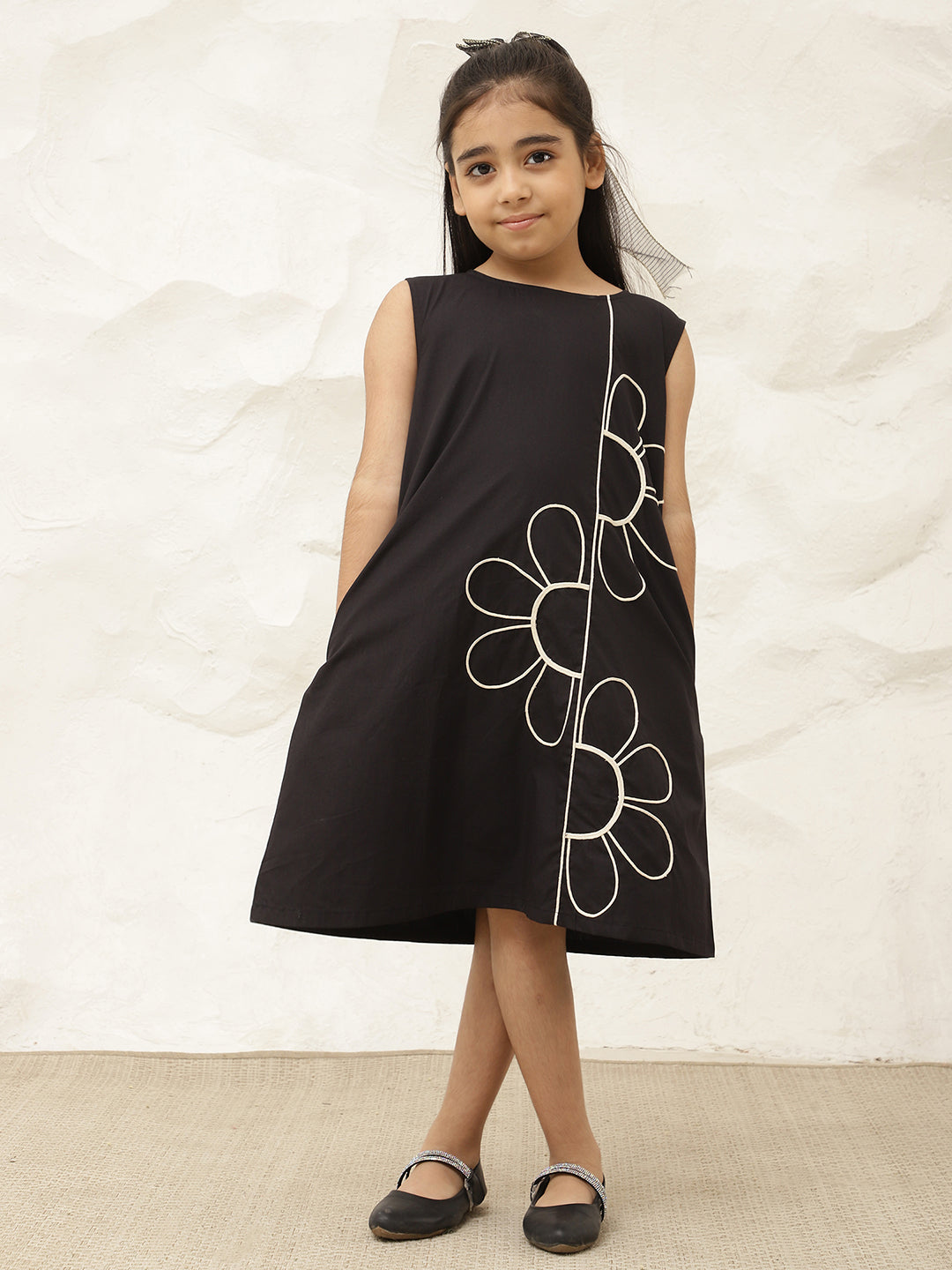 Pure Cotton Flower Embroidered Knee Length Dress