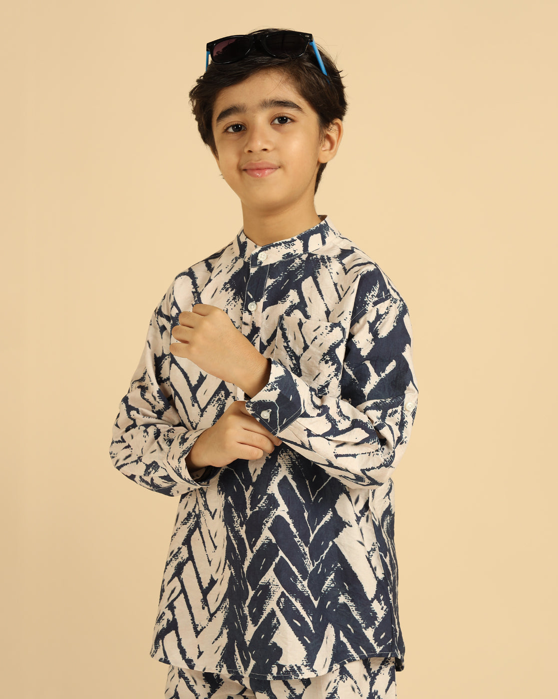 Blue Tie Dye Geometric Kurta With Pant Boys Co-Ord Set