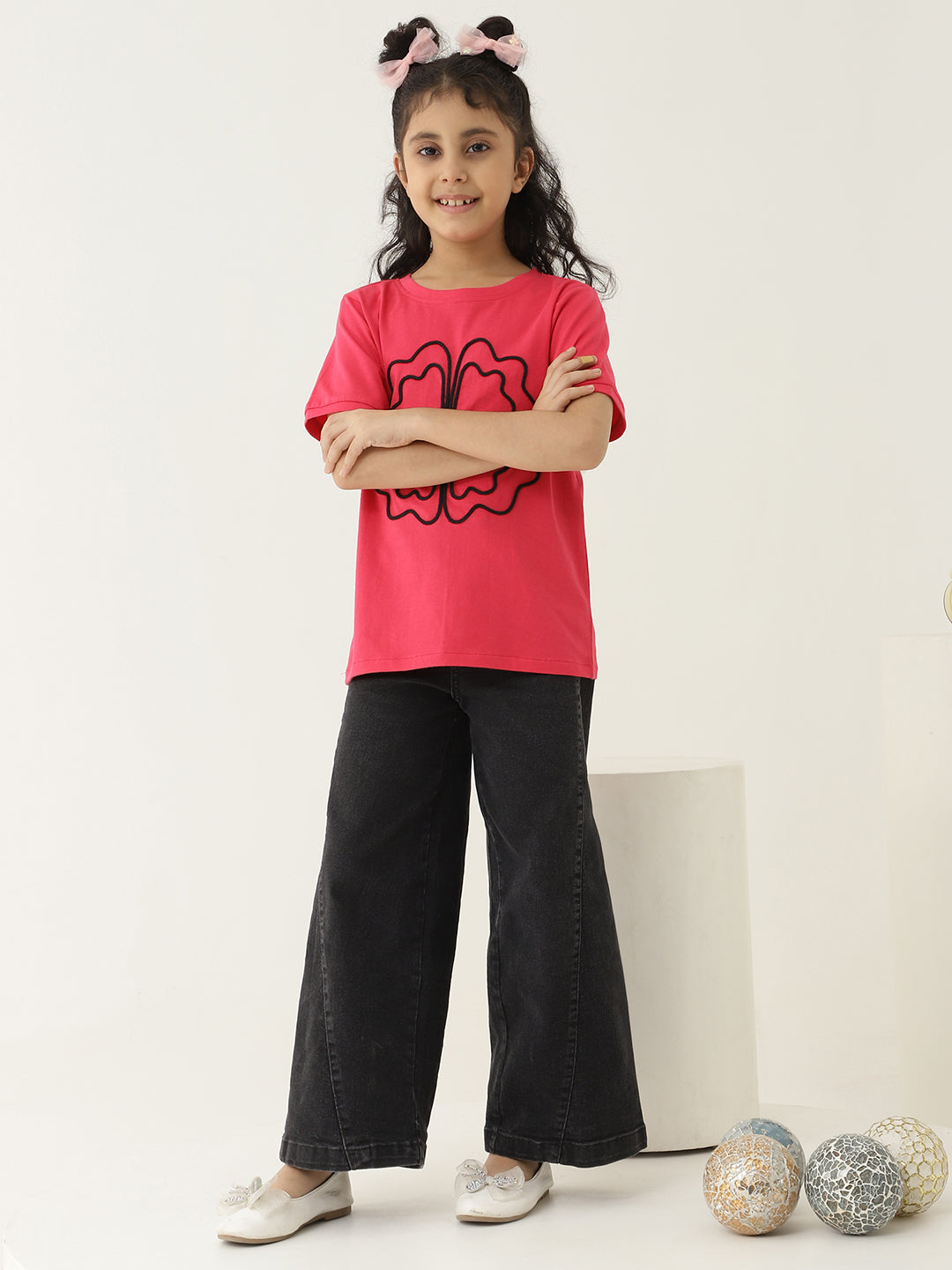 Pure Cotton Knit Flower Embroidered T-Shirt