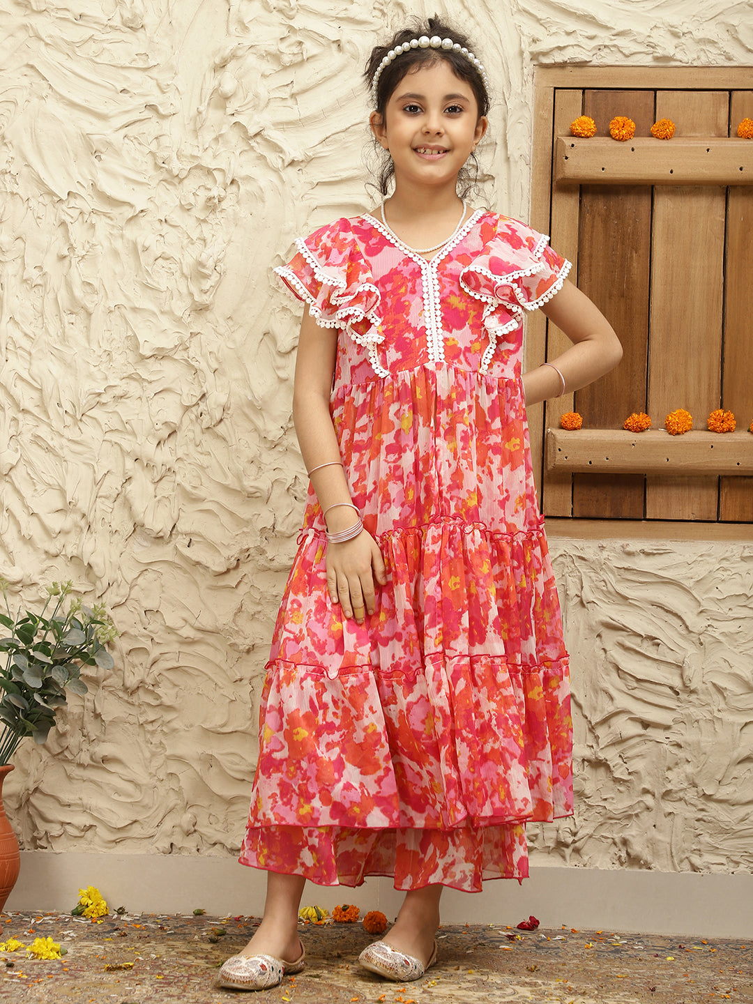 Long Slit Pure Chiffon Top With Sharara