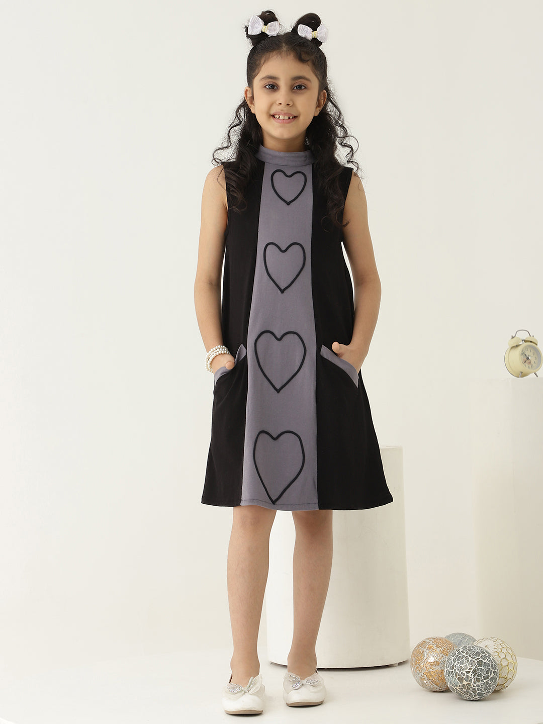 Grey & Black Pure Cotton Knit A-Line Dress