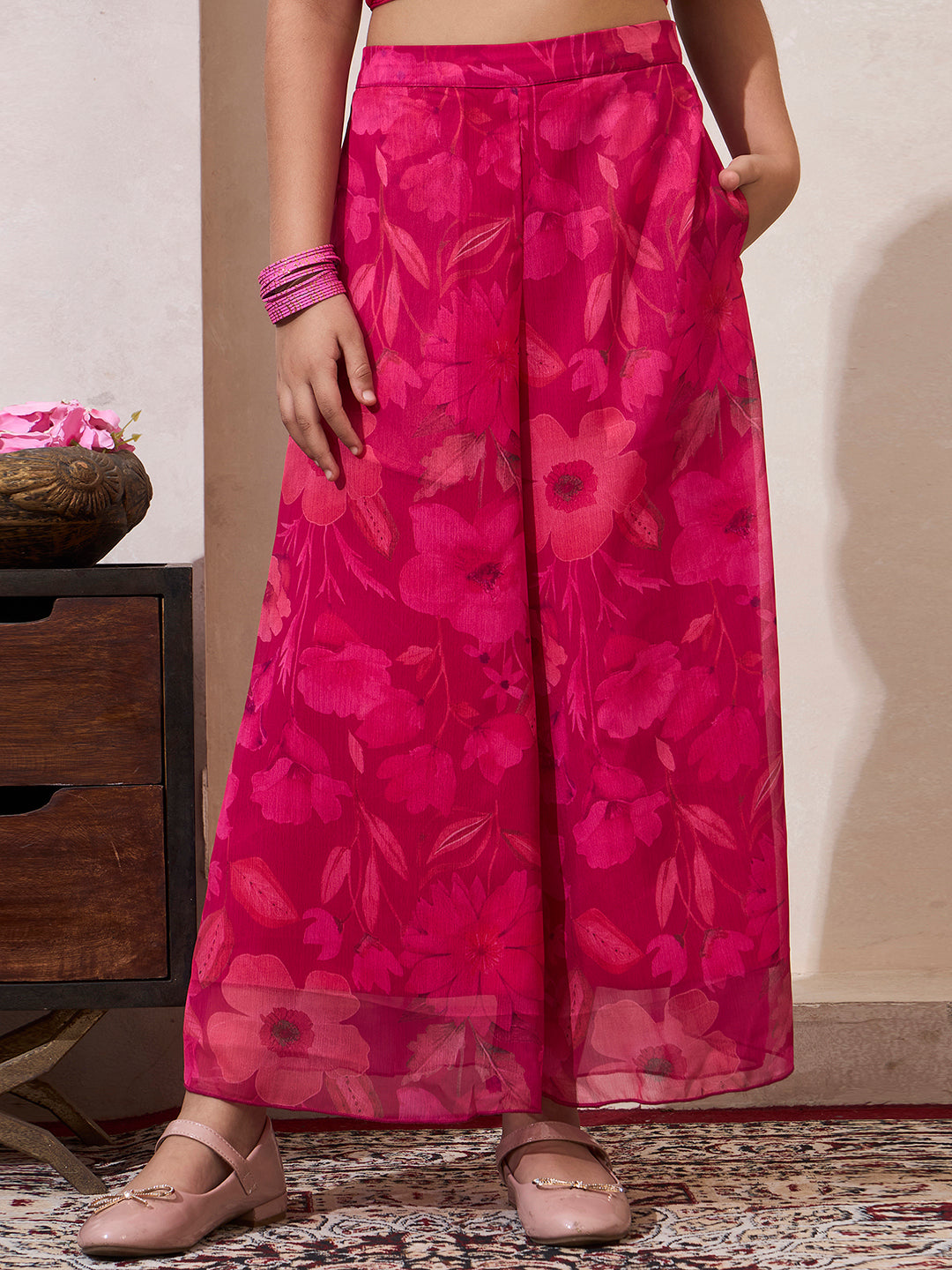 Girl's Magenta Peplum Top & Palazzo Set