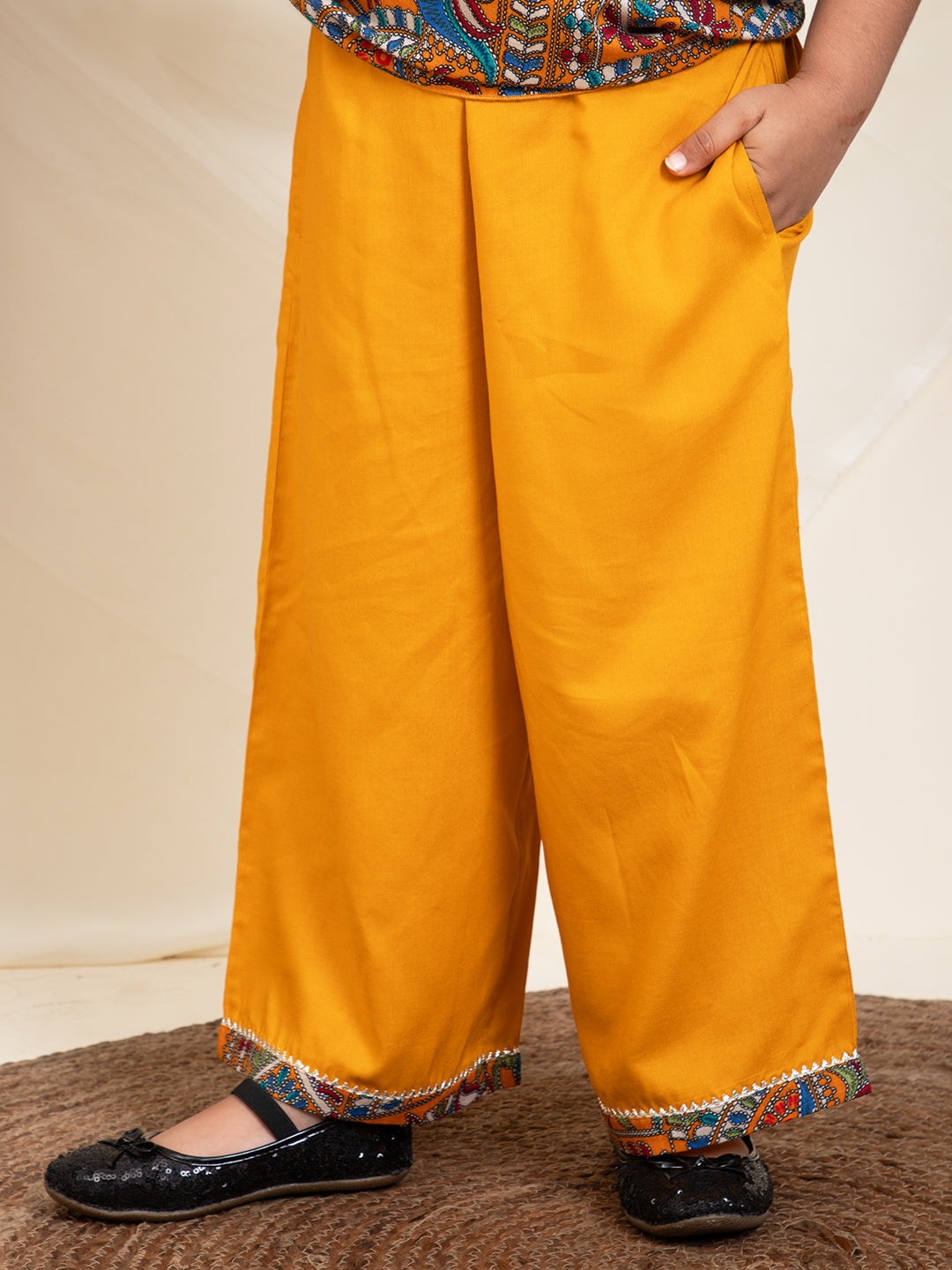 Solid With Abstract Print Rayon Kurta & Sharara Set