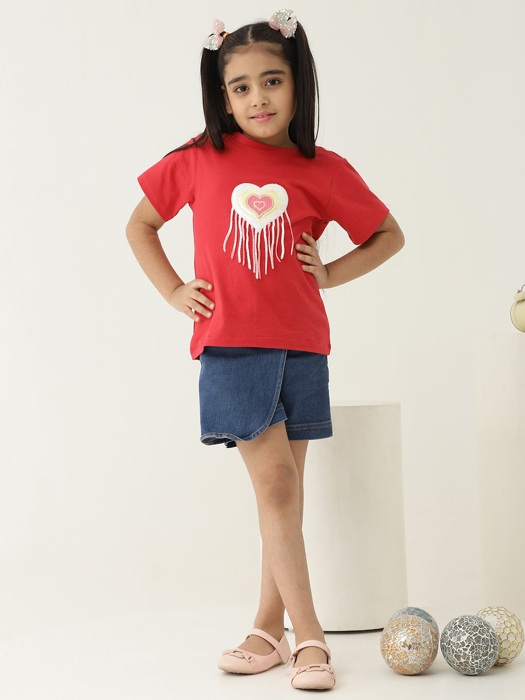 Pure Cotton Knit Heart Patch T-Shirt