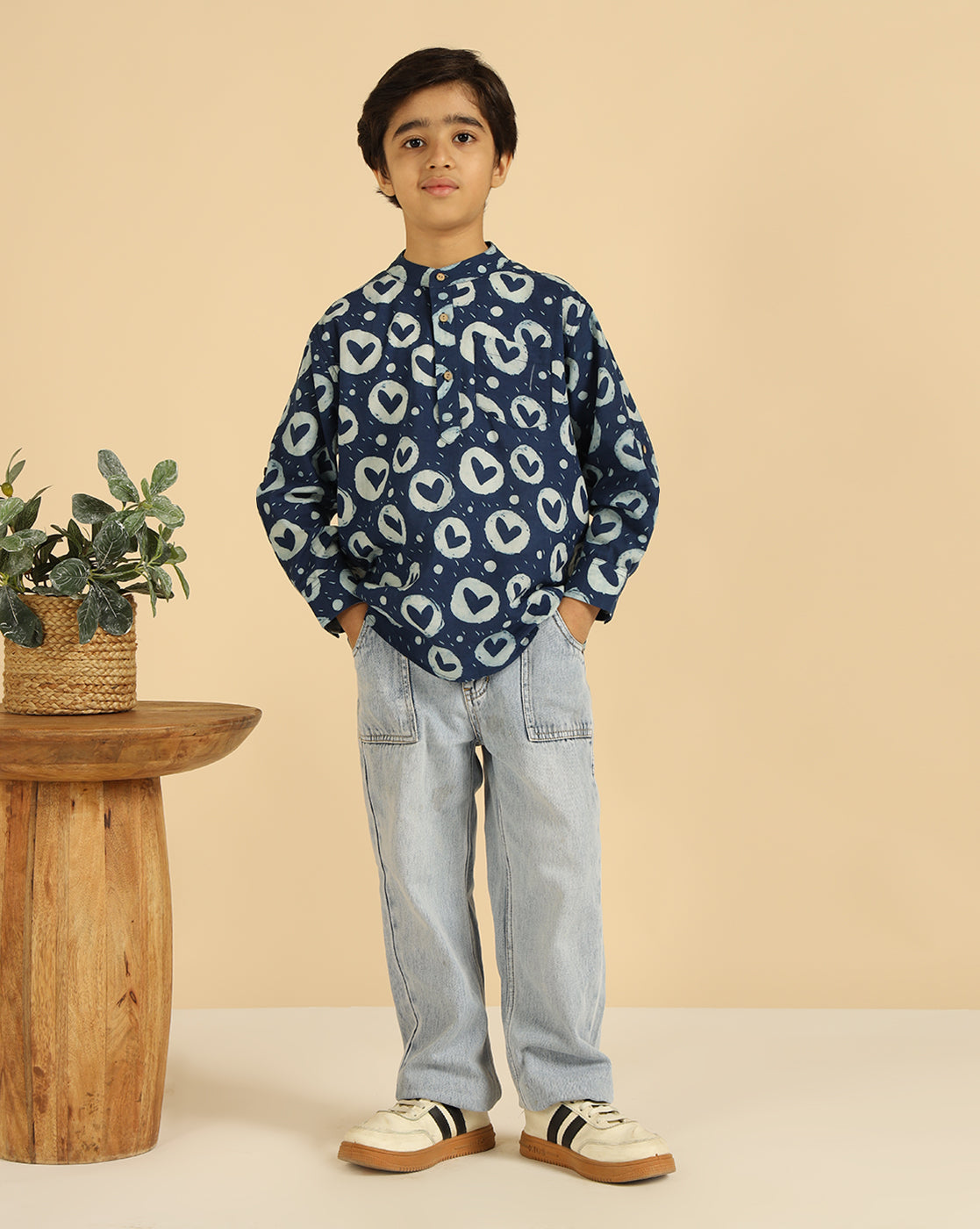 Indigo Heart Printed Pure Cotton Boys Kurta
