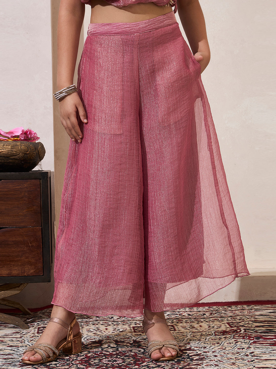 Girl's Angrakha Style Kurti & Palazzo Set