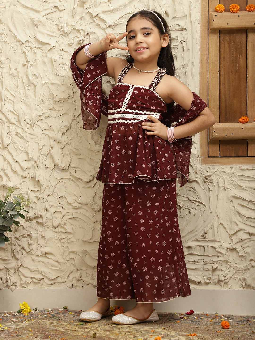 Pure Georgette Top & Palazzo With Dupatta Set