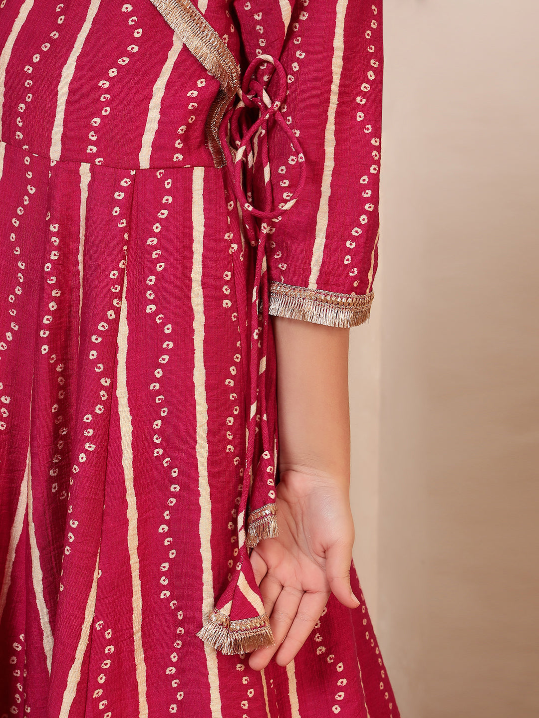 Angrakha Style Bandhani Kurta With Pants Set