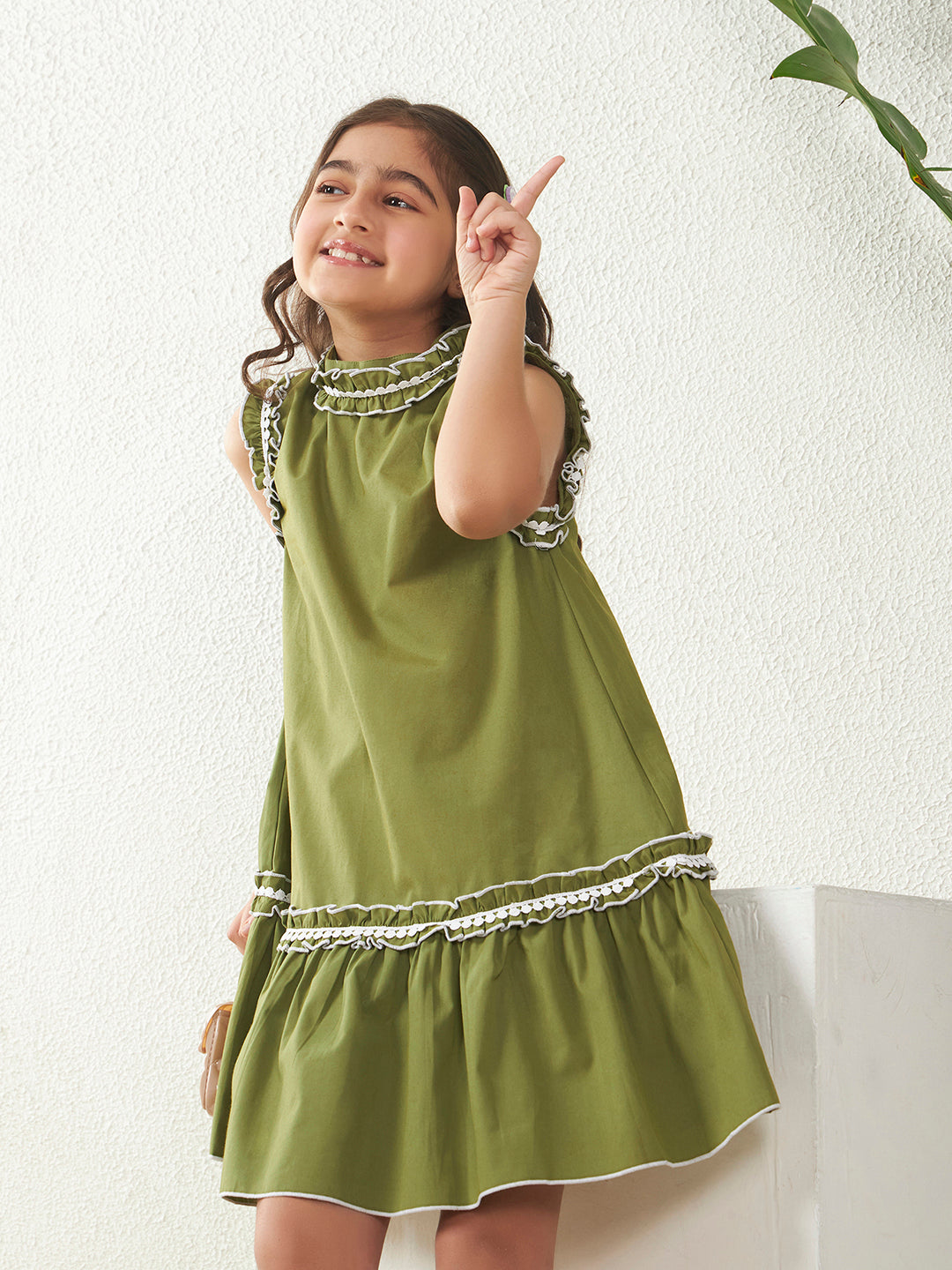 Sea Green Round Neck Cotton Poplin A-Line Knee Length Dress