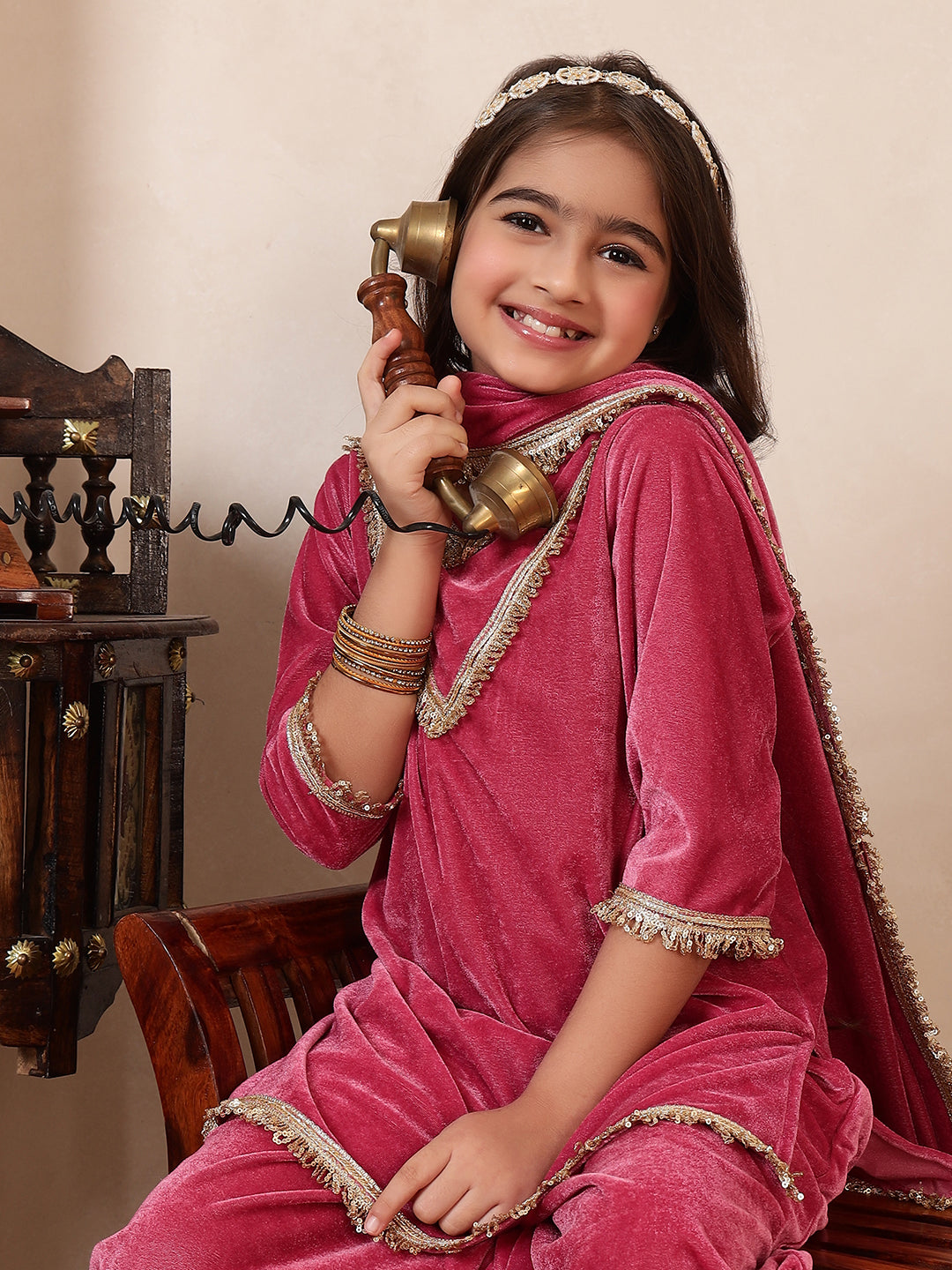 Pink Velvet 3 Pieces Co-Ord Set