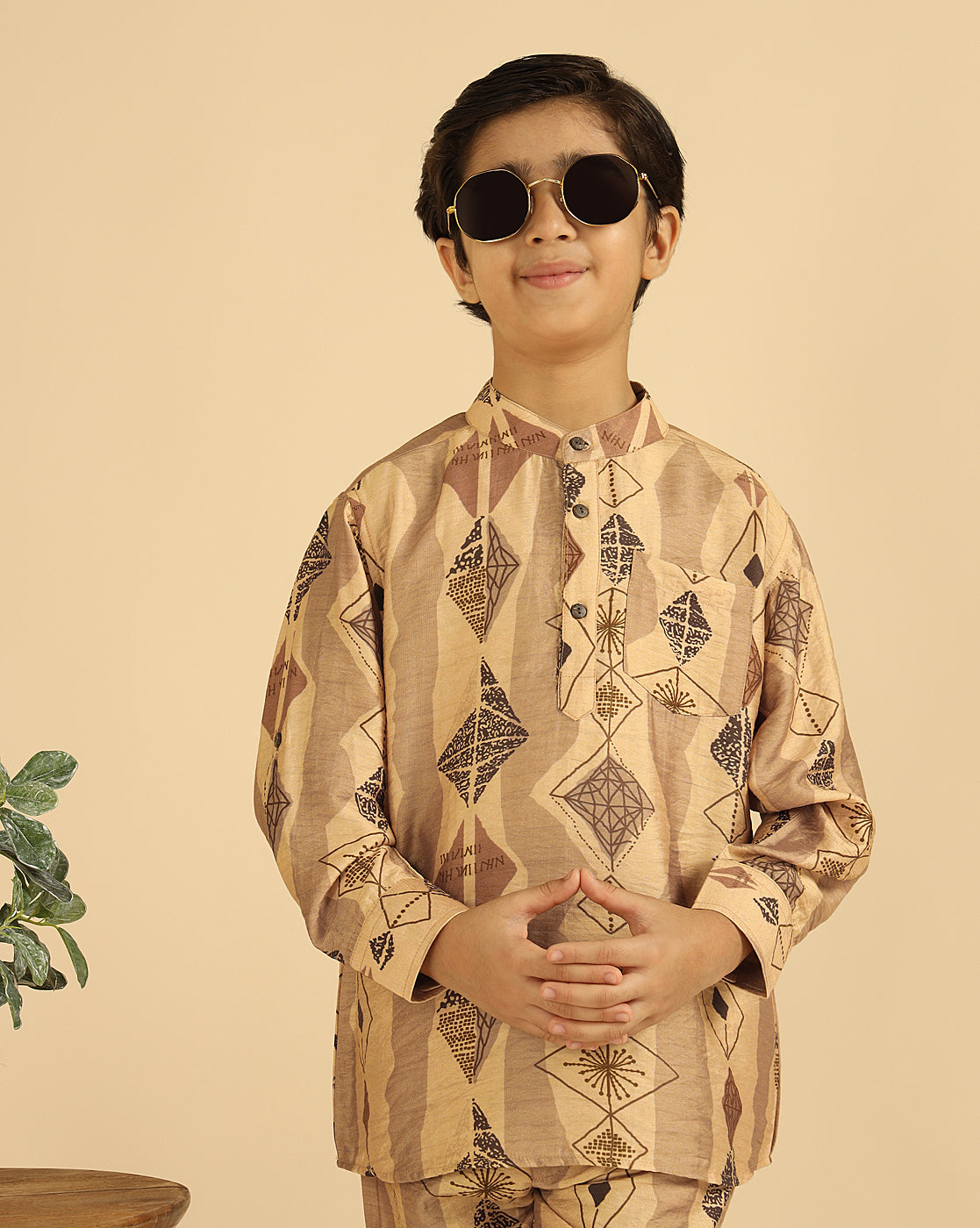 Geometric Printed Kurta With Pant Boys Co-Ord Set