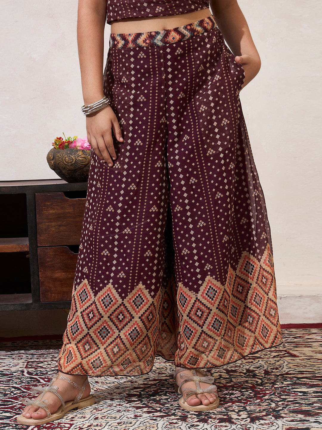 B&hani Print Peplum Top & Palazzo With Dupatta