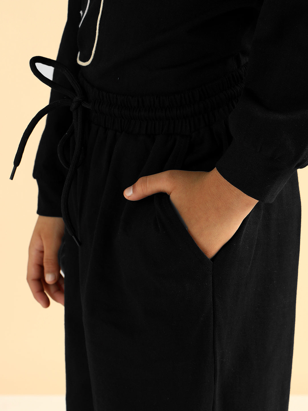 Black Pure Cotton Embroidered Co-Ord Set For Boys