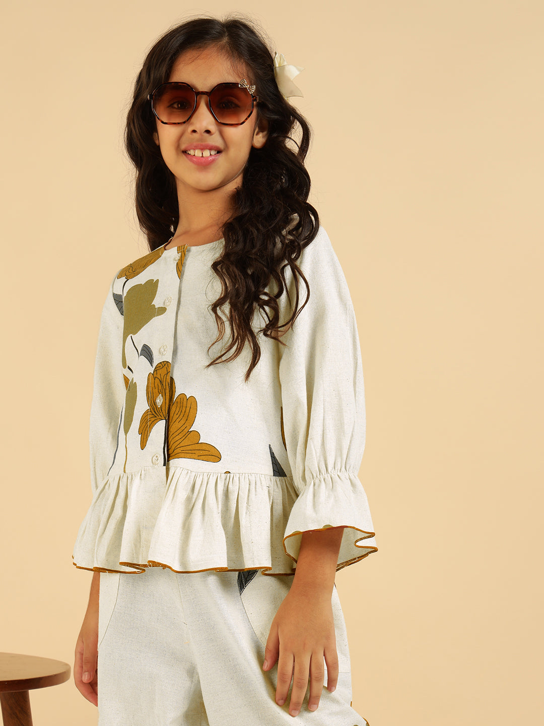 Self Printed Peplum Shirt With Pant Girls Co-Ord Set