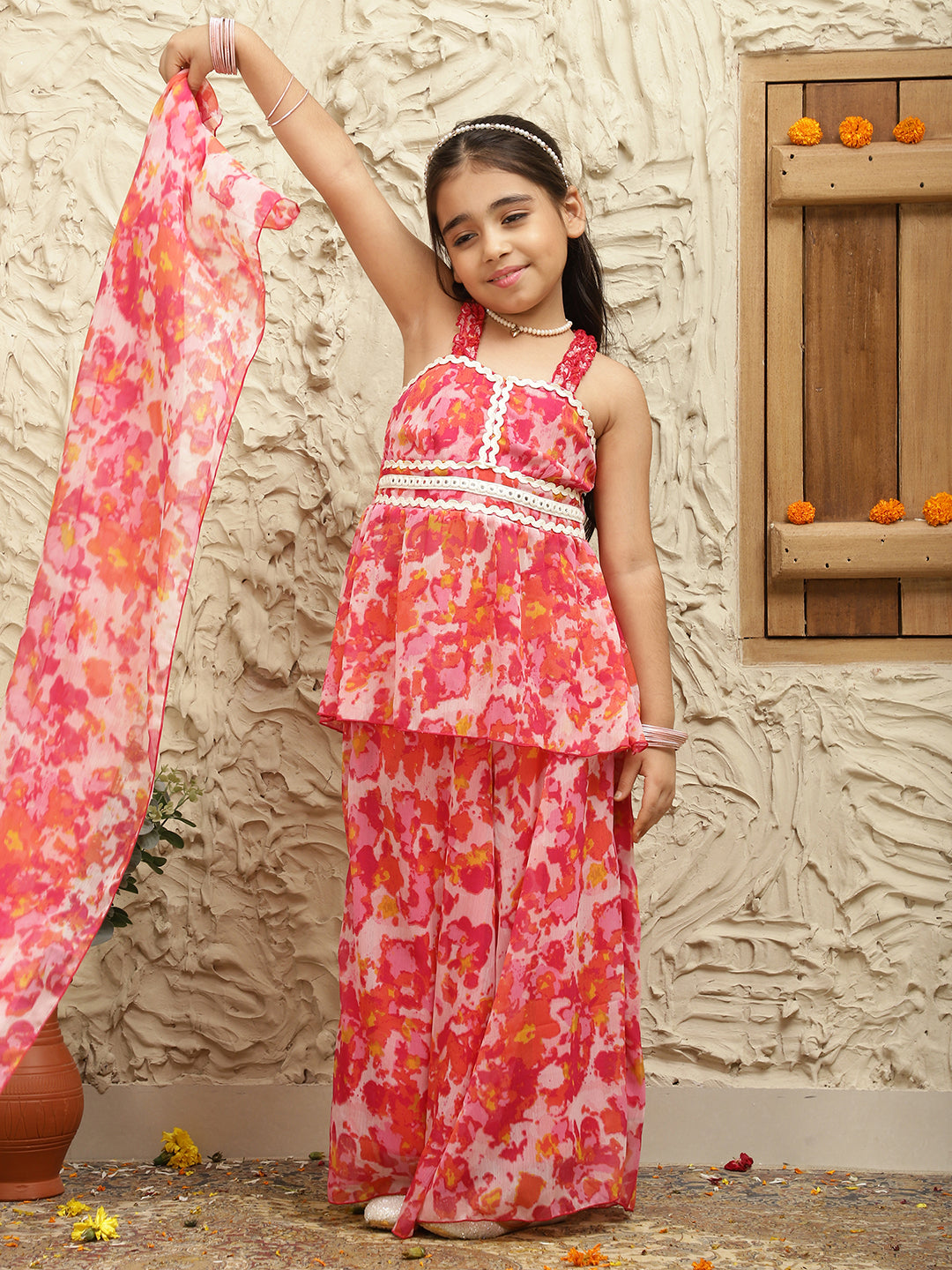 Pure Chiffon Top & Palazzo With Dupatta