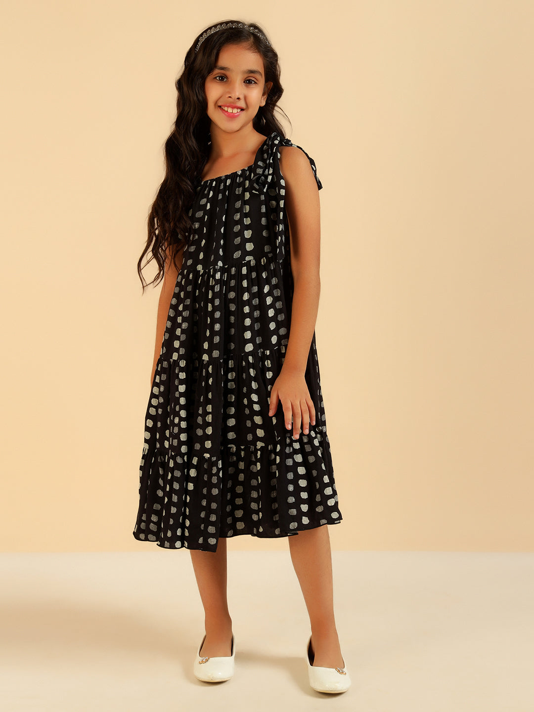 Black Polka Tiered Girls Dress