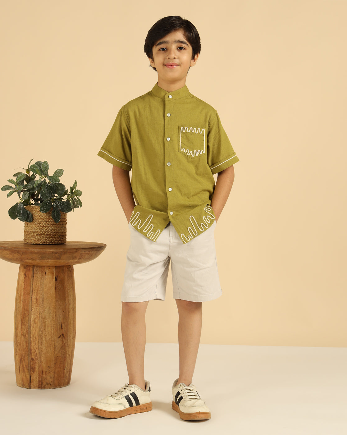 Lemon Yellow Embroidered Causal Boys Shirt