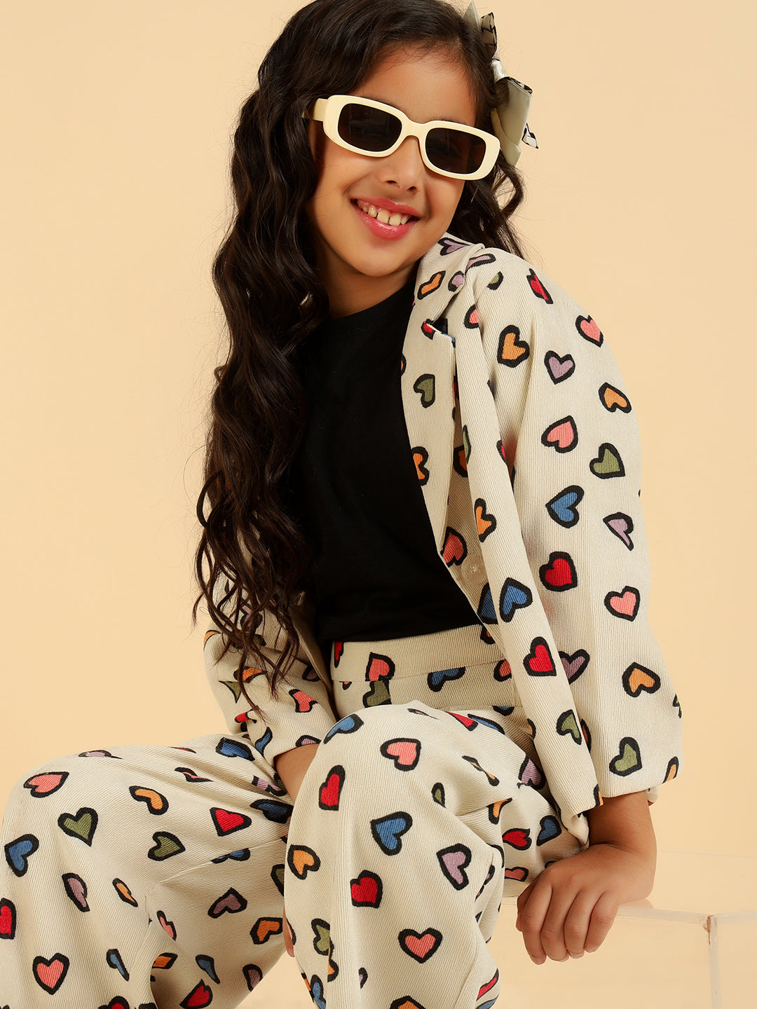 Notch Collar Blazer With Pant Girl Co-Ord Set