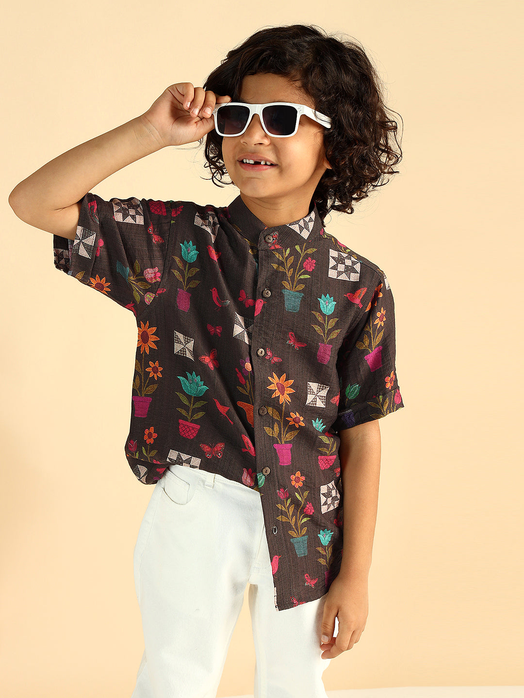 Multi Color Floral Printed Half Sleeves Boys Casual Shirt
