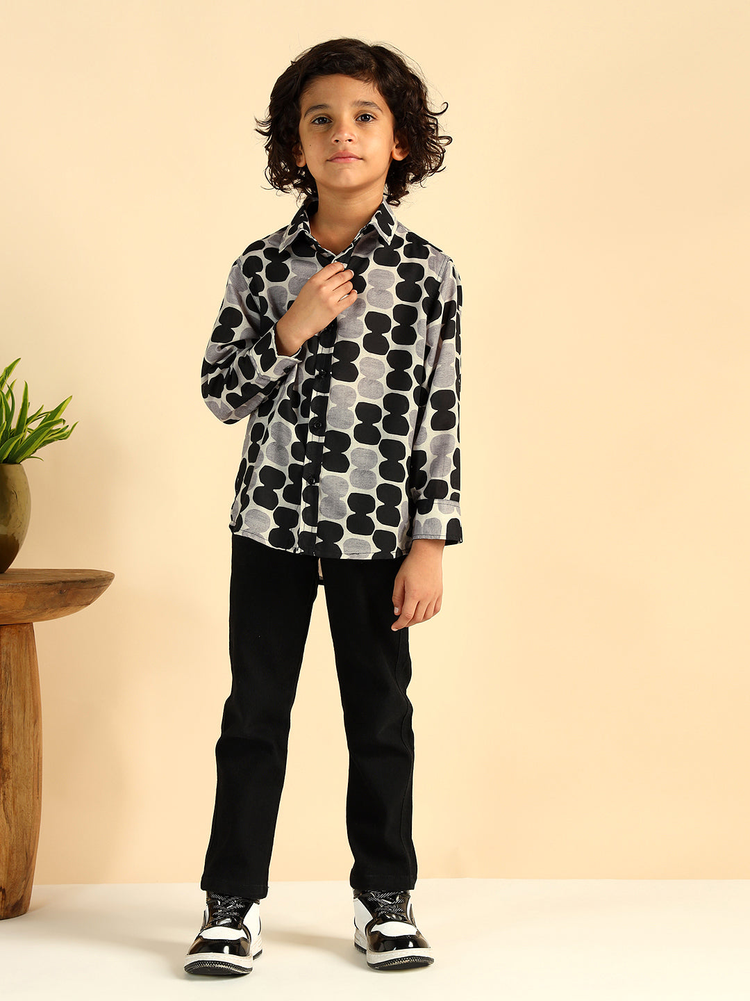 Polka Print Pure Cotton Shirt For Boys