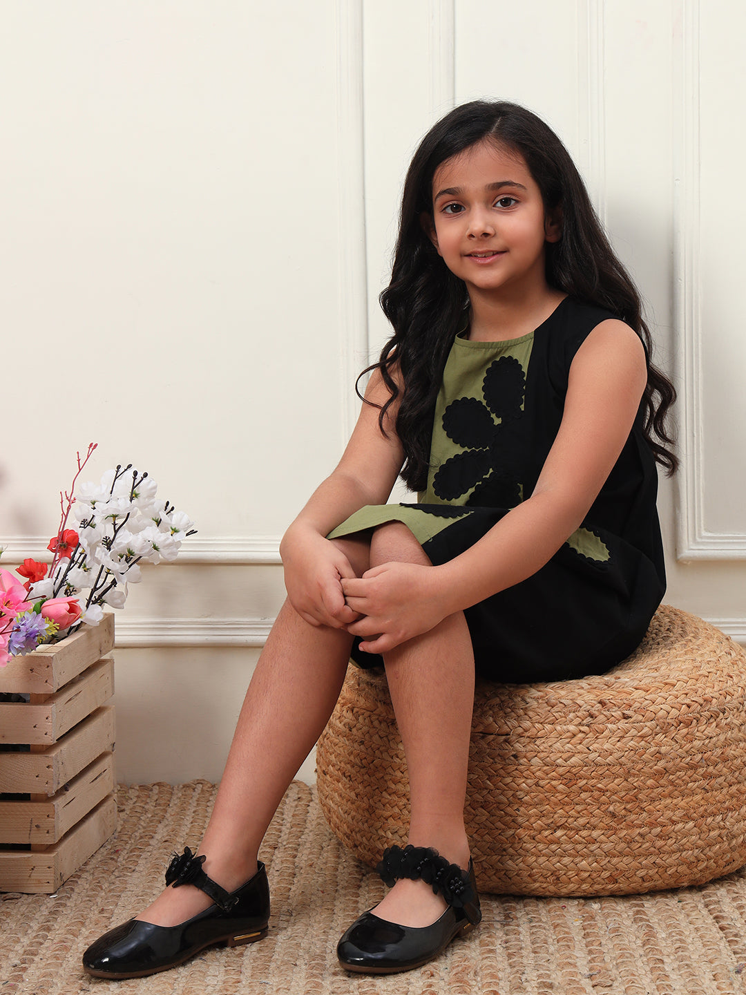 Sea Green & Black Fun Patch Dress