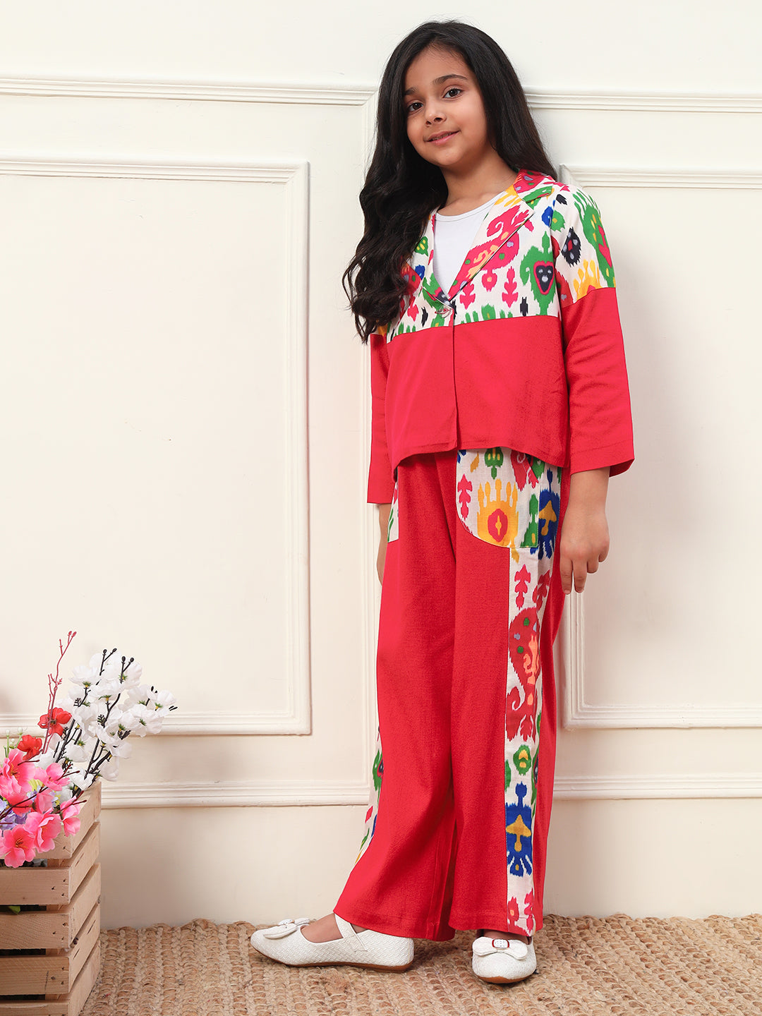 Printed Blazer With Pants Girls Co-ord Set