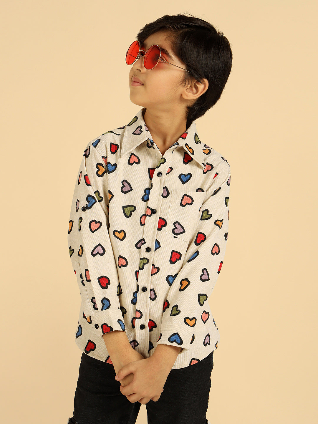 Multi Color Heart Printed Boys Shirt