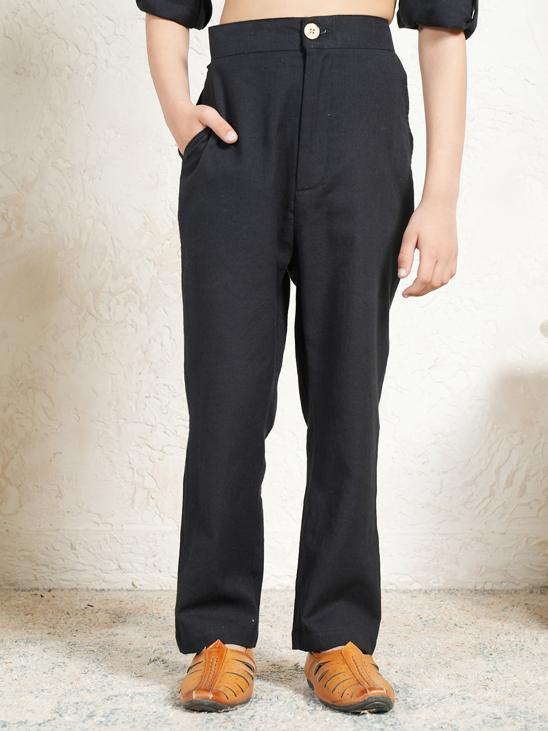 Black Pure Cotton Flex Co-Ord Set For Boys