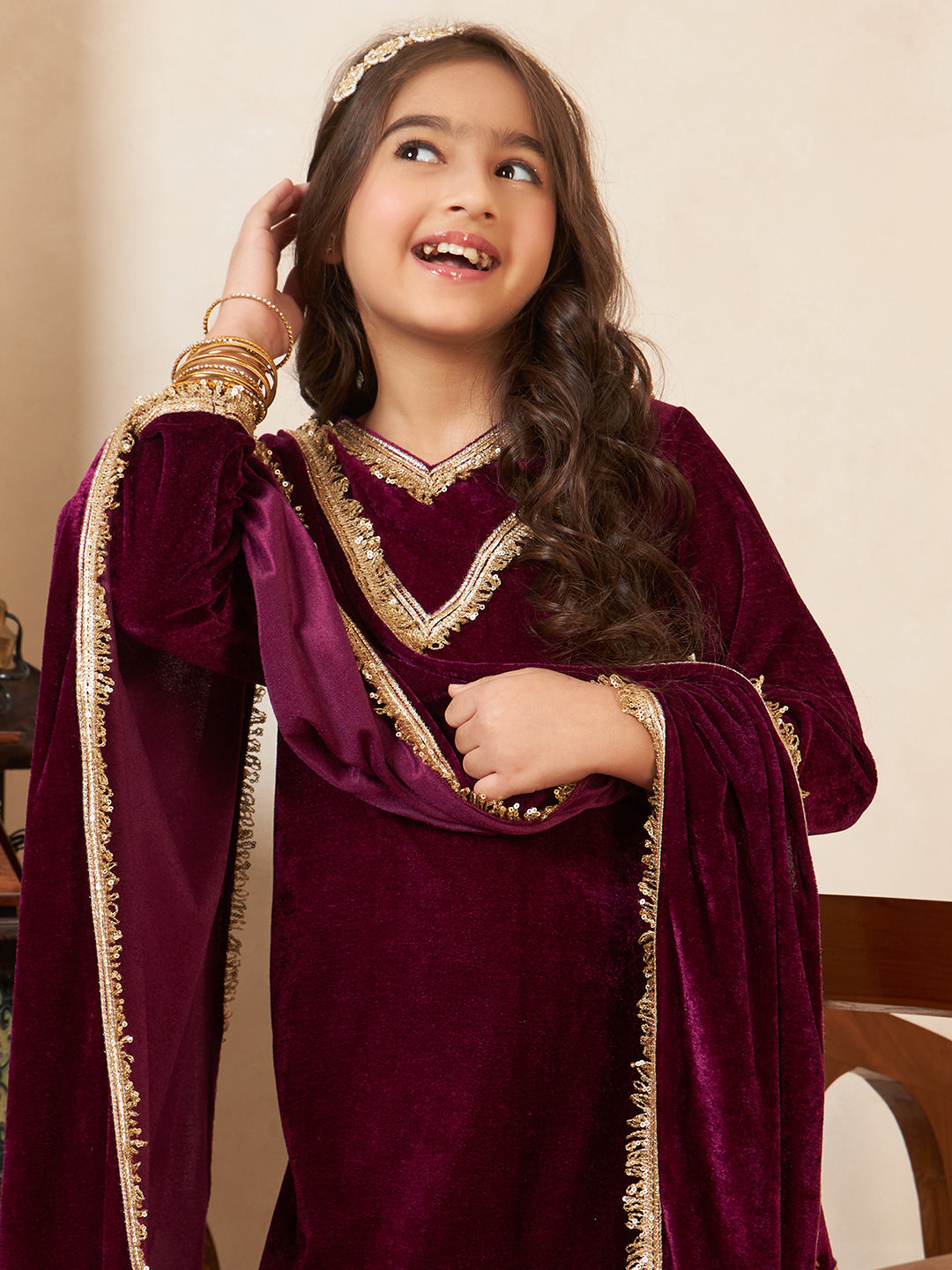 Wine Velvet 3 Pieces Co-Ord Set