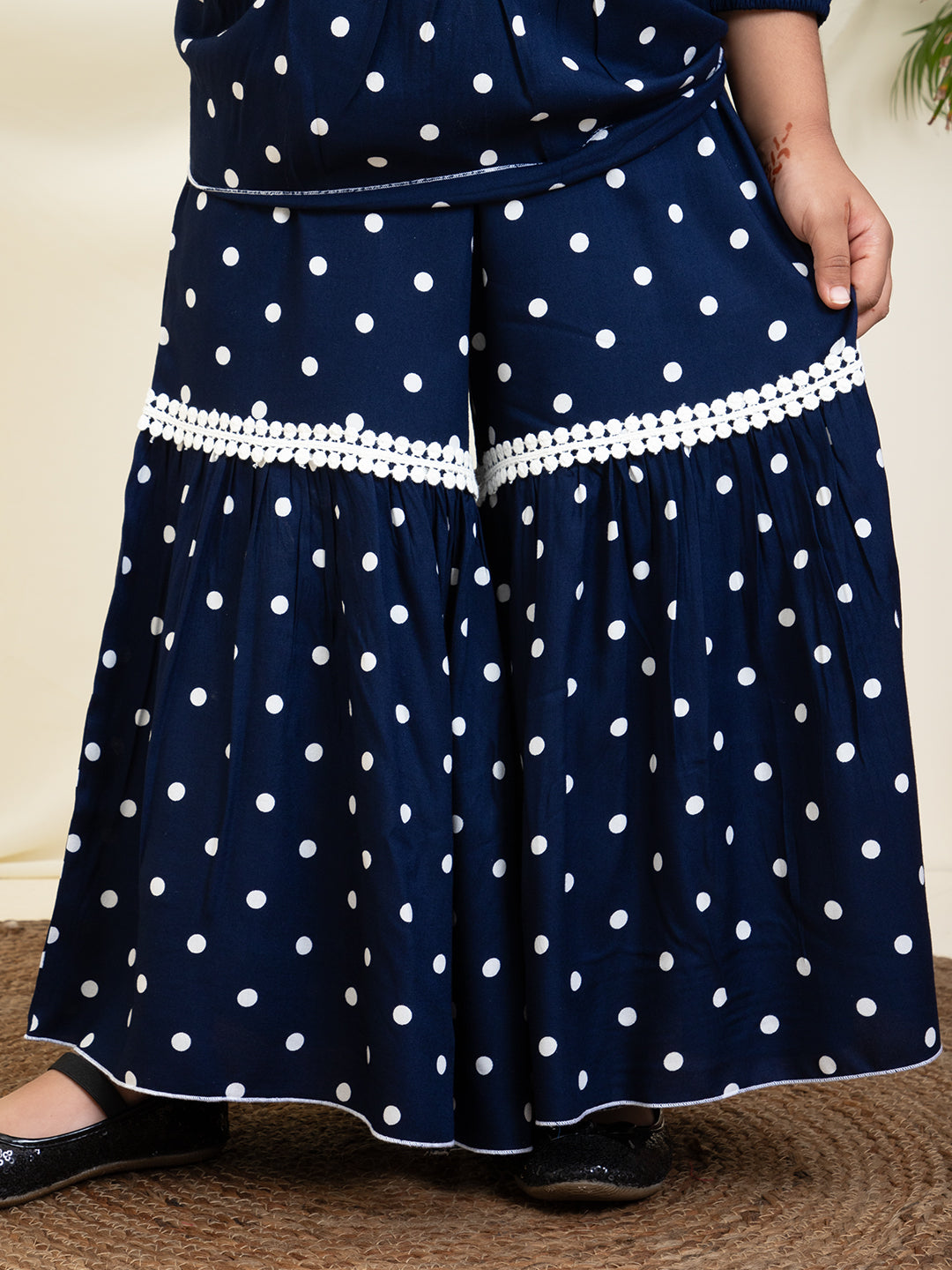 Polka Dots Printed Rayon Peplum Top & Sharara Set