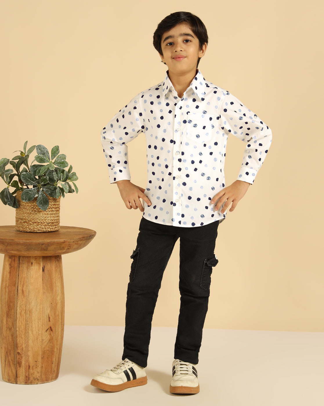 Pure Cotton White Polka Boys Shirt