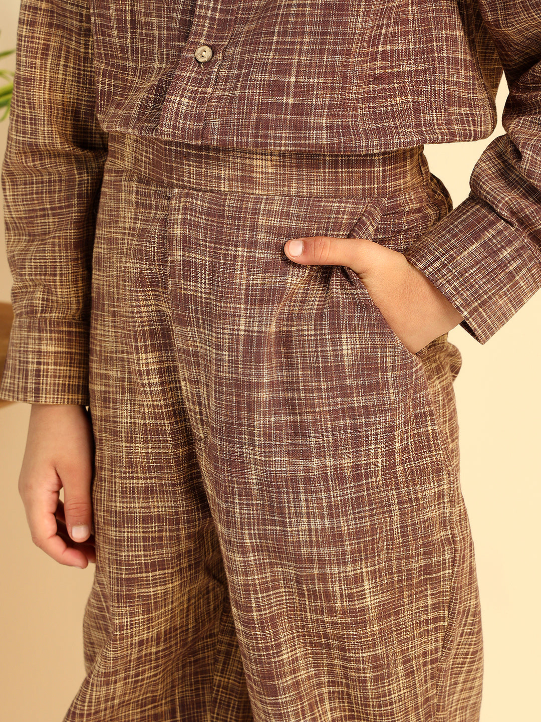 Brown Cotton Khadi Boy Co-Ord Sets
