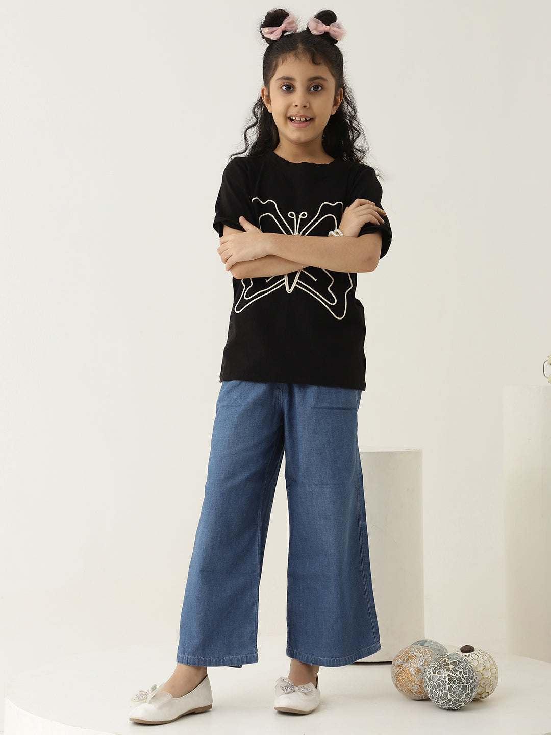 Pure Cotton Knit Butterfly Embroidered T-Shirt