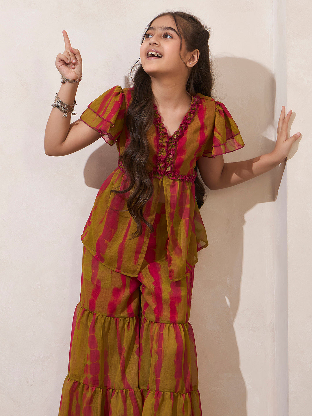 Tie-Dye Print Front Slit Top With Sharara