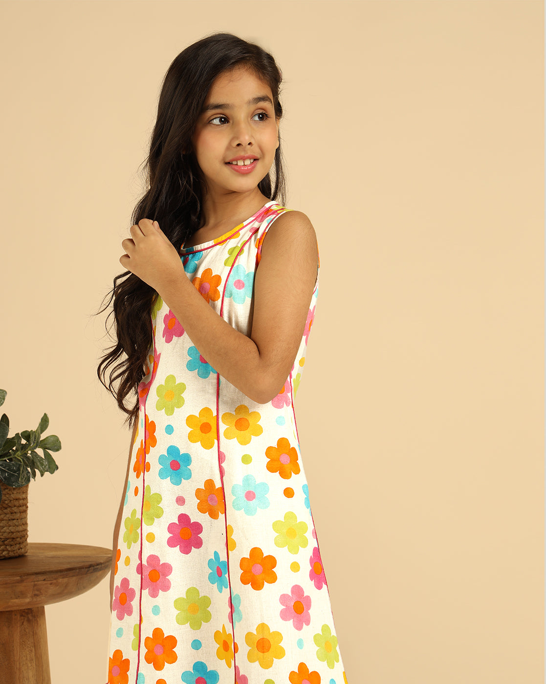 Multi Colour Floral Panel Girls Dress