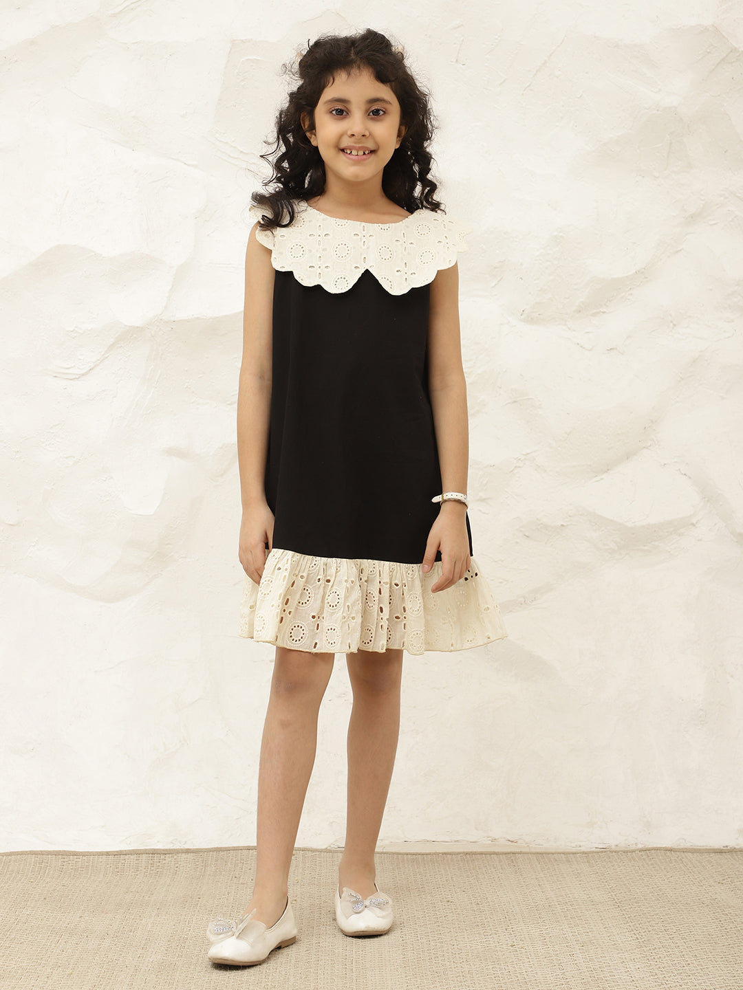 Scalloped Collar A-Line Pure Cotton Dress
