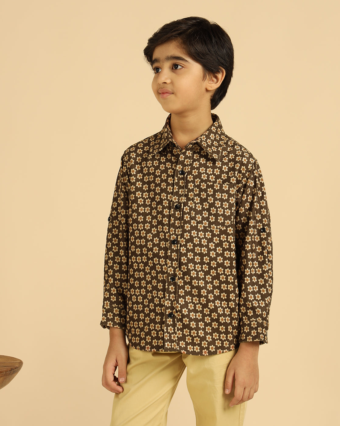 Pure Cotton Corduroy Brown Floral Boys Shirt
