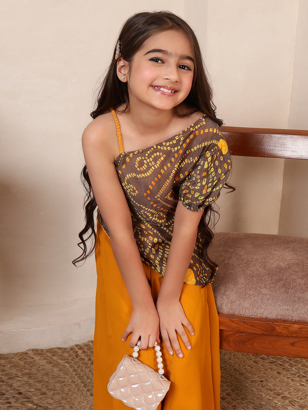 Bandhani One-Shoulder Asymmetric Co-Ord Set