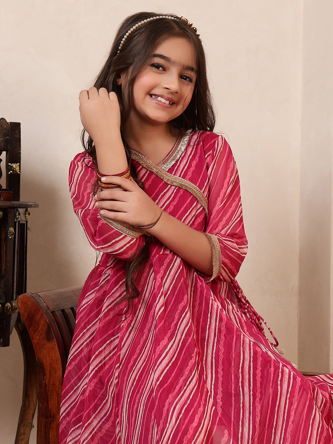 Leheriya Angrakha Style Kurta With Pants Set