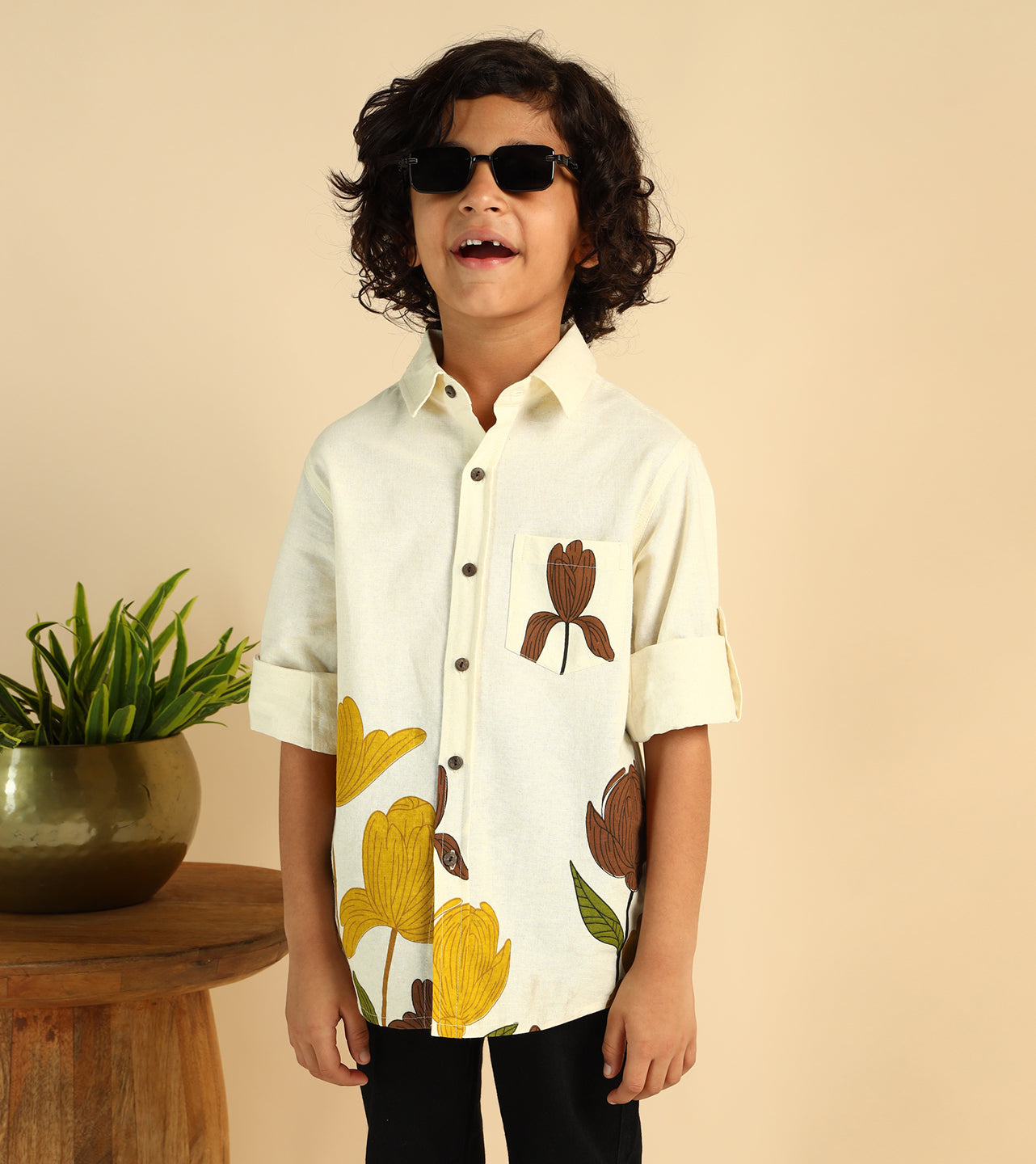 Placement Print Pure Cotton Casual Shirt For Boys