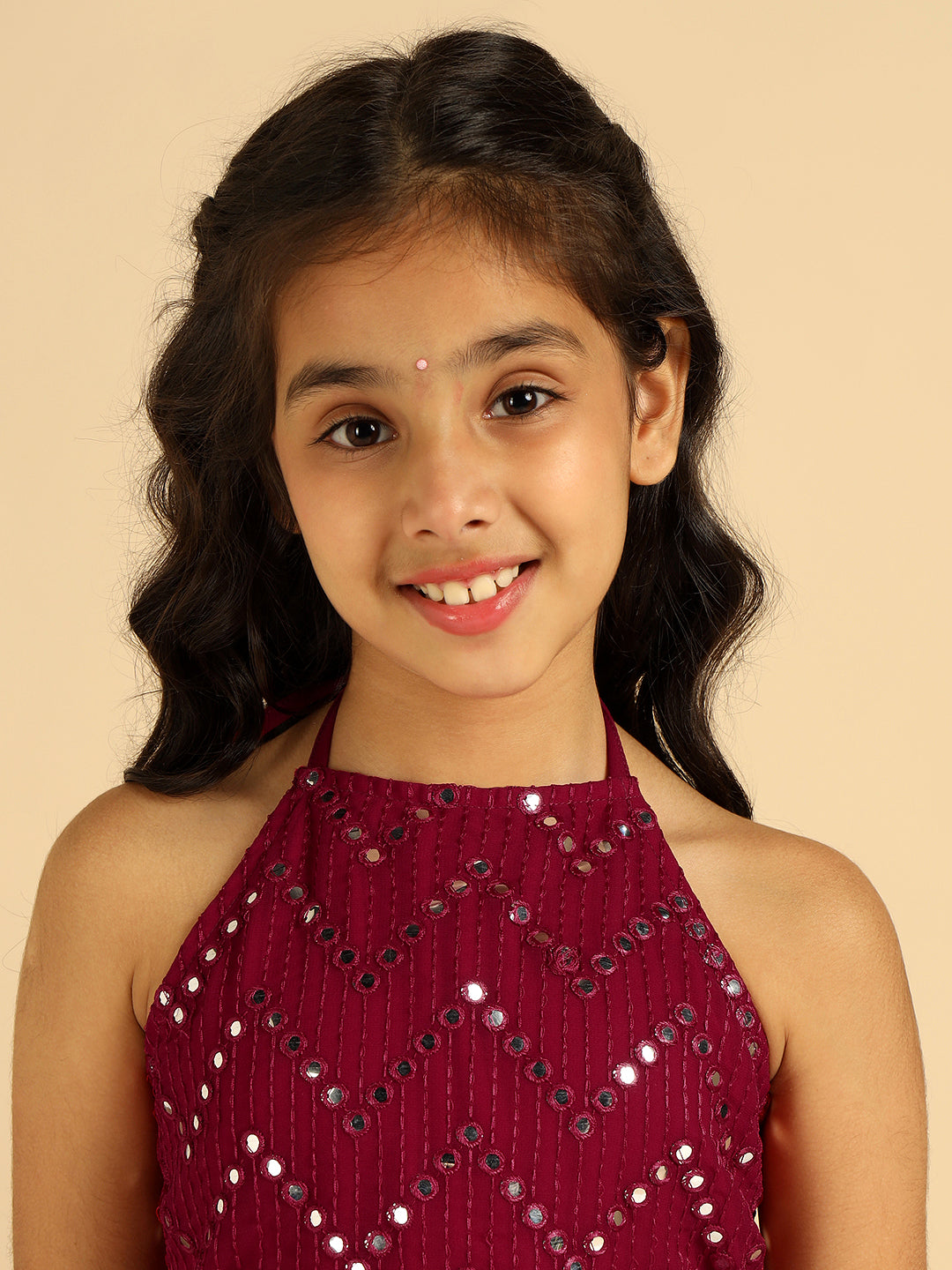 Magenta Embroidered Top With Sharara Girls Co-Ord Set