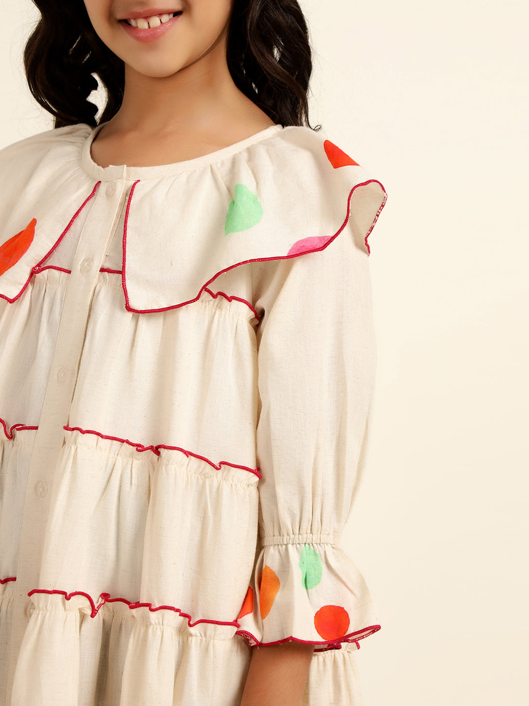 Polka Print Tiered Shirt Dress For Girl