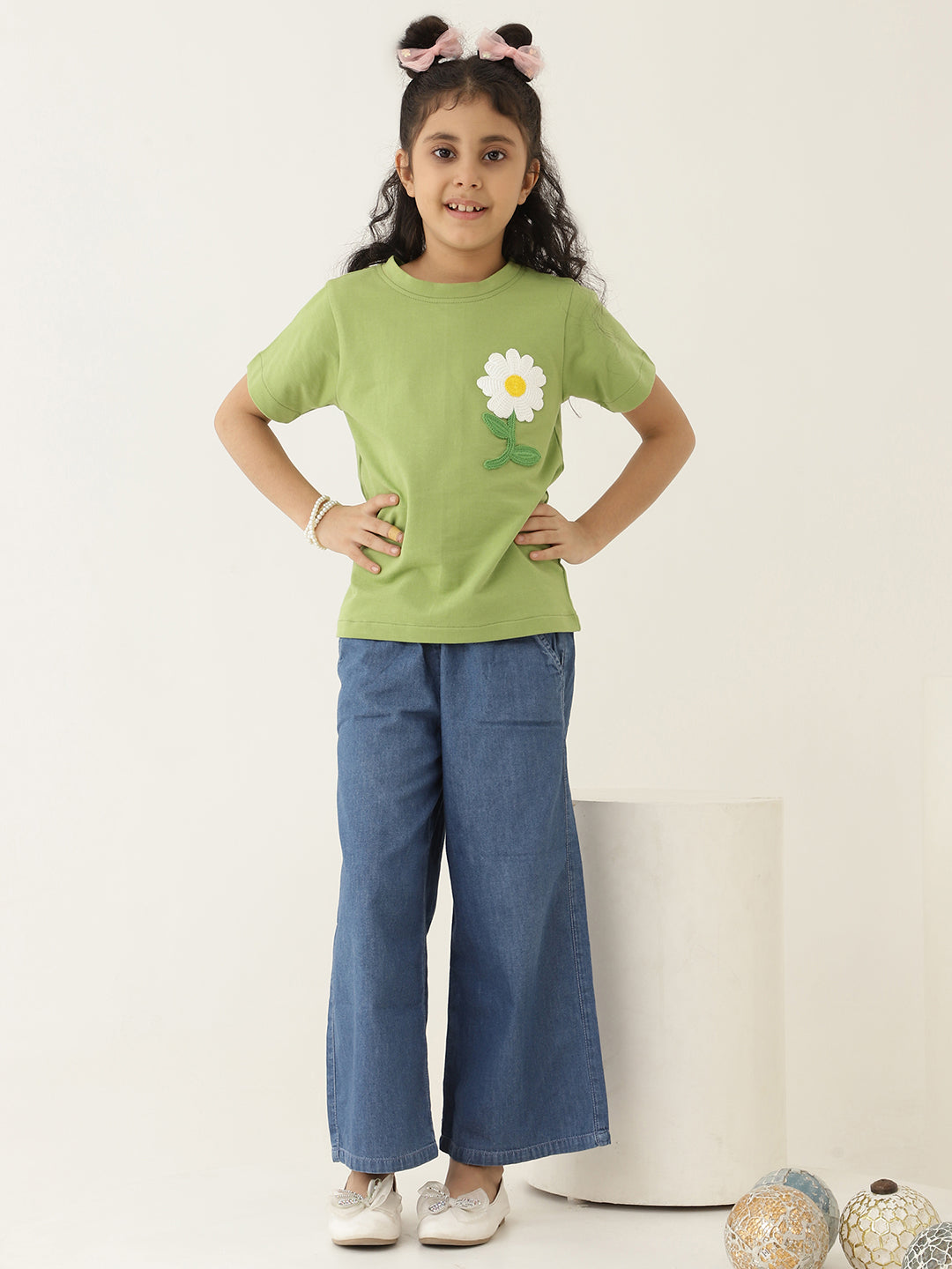 Pure Cotton Knit Flower Patch T-Shirt