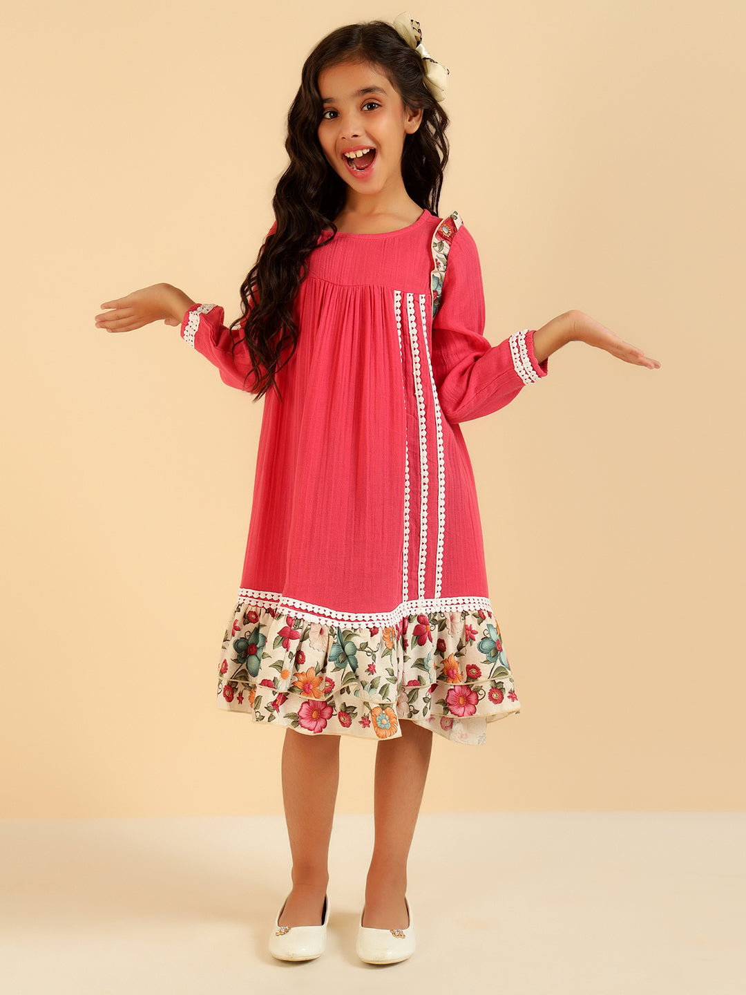 Full Sleeves Pure Cotton Tiered Dress
