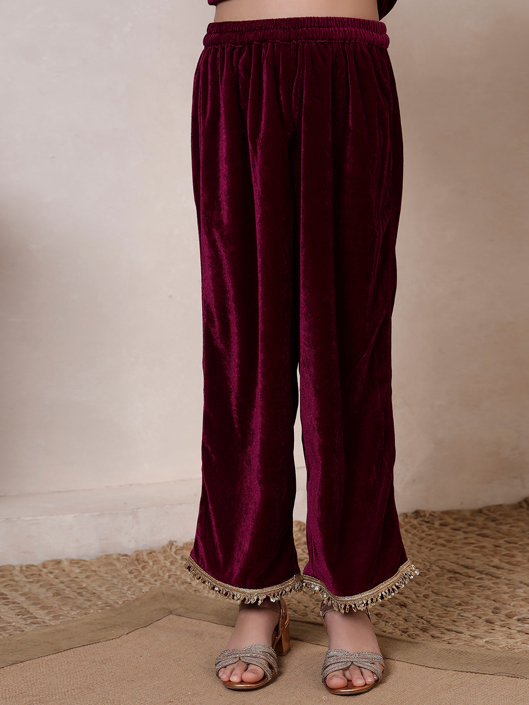 Velvet Band Collar Fusion Kurta Set